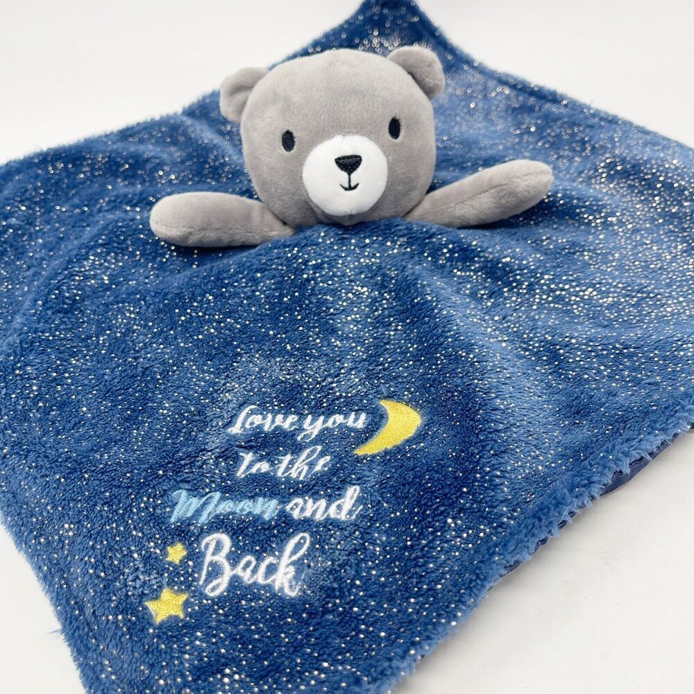 Baby Starters Bear Lovey Love You To The Moon‎ & Back Satin Navy Gold Rattle